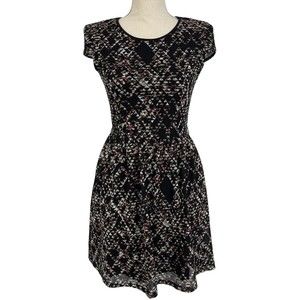City Triangles Fit Flare Cap Sleeve Knit Overlay Geometric Print Dress Juniors M